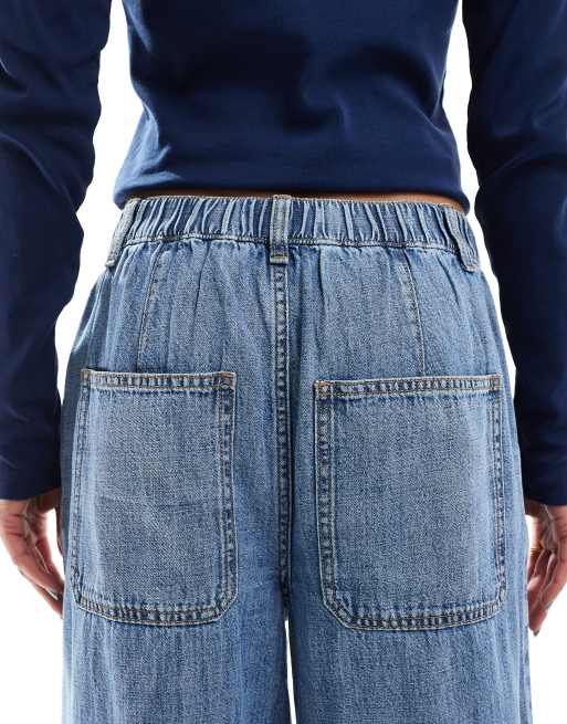 ASOS DESIGN soft wide leg jeans with linen in light mid blue