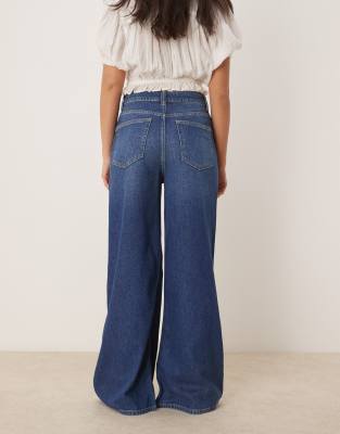 Asos Design Soft Wide Leg Jeans With Rips In Blue