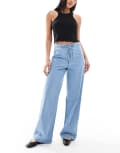 [ASOS DESIGN] ASOS DESIGN soft wide leg jeans with tie waist in mid blue 10 Mid blue
