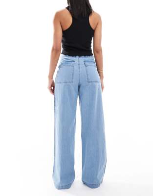 Asos Design Soft Wide Leg Jeans With Tie Waist In Blue