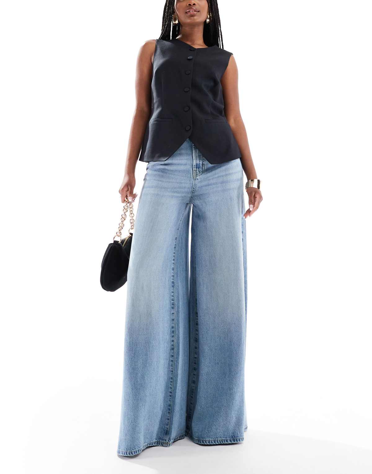 ASOS DESIGN soft wide leg palazzo jean in midwash blue