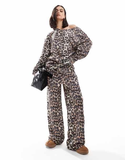 ASOS DESIGN soft wide leg pants in leopard print - part of a set - view 1
