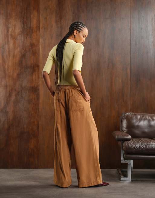 ASOS DESIGN soft wide leg pants in washed caramel , 4 of 5