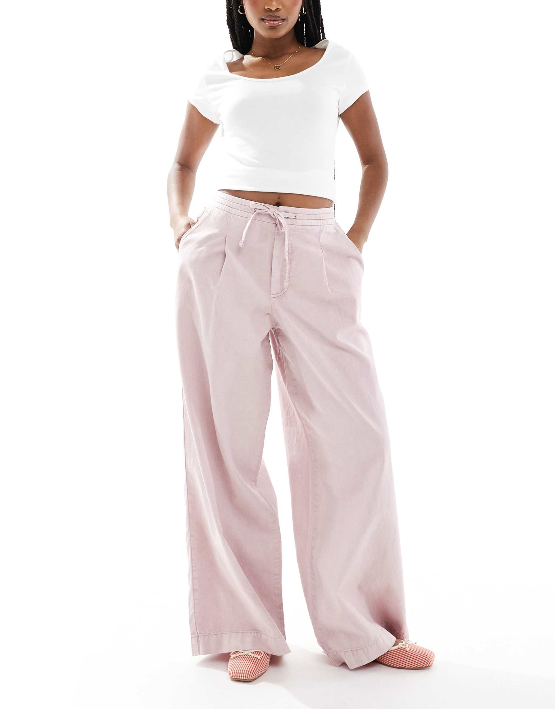 asos design soft wide leg pants in washed mauve