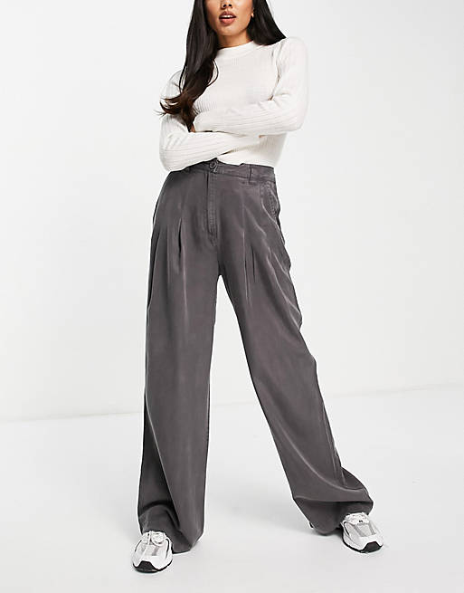 ASOS DESIGN soft wide leg trouser in grey