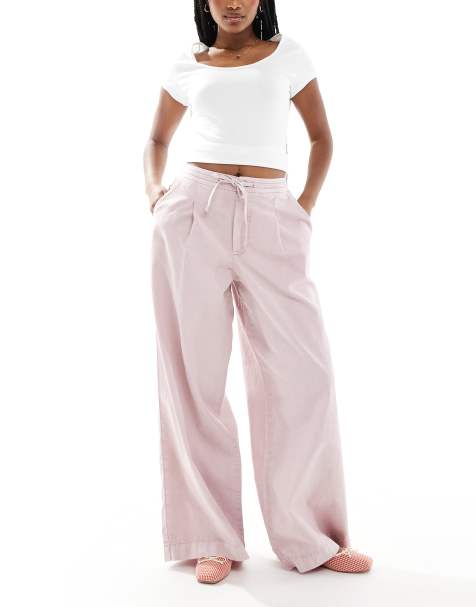 ASOS DESIGN soft wide leg trouser in washed mauve - view 1