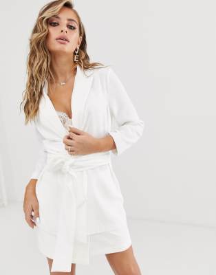 white wrap blazer dress