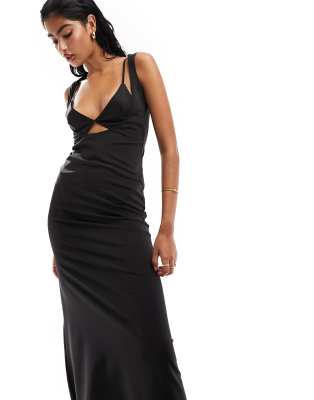 Asos Design Softline Midi Dress With Super Scoop Bra Detail In Black-red