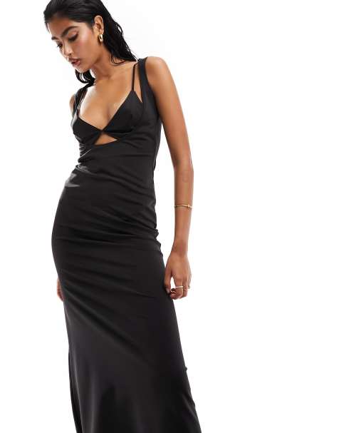 ASOS DESIGN softline midi dress with super scoop bra detail in black - view 1