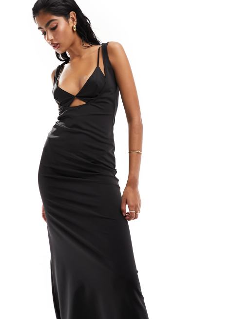 ASOS DESIGN softline midi dress with super scoop bra detail in black 