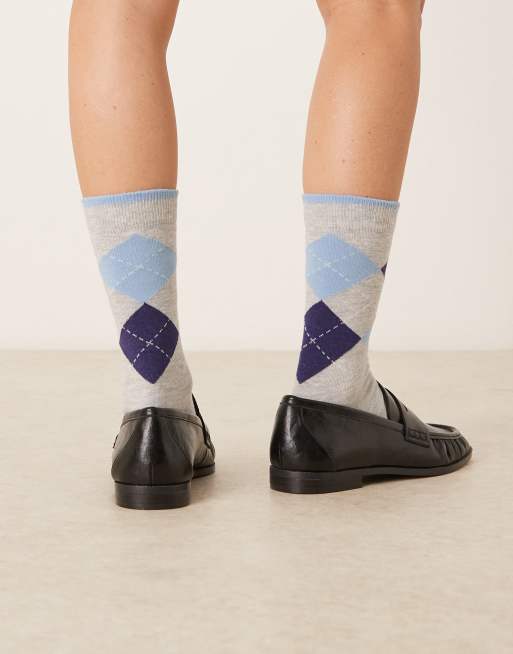 ASOS DESIGN - Sokken met Argyle ruit in marineblauw en blauw en gemêleerd grijs, 3 van 3