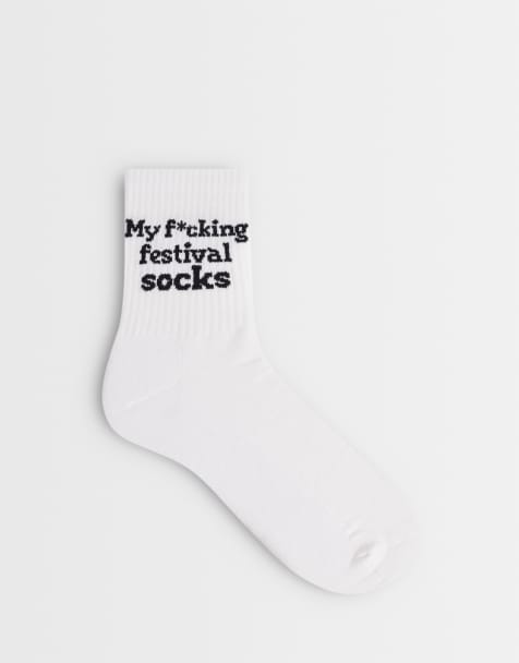 ASOS DESIGN sokken met festivalgraphic met scheldwoord in multi - view 1