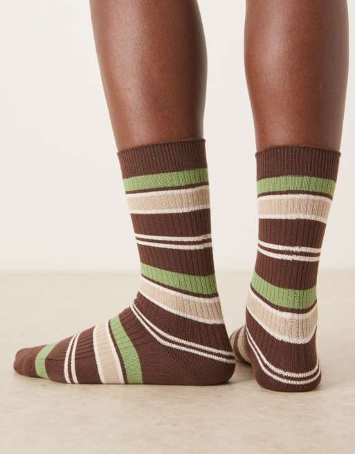 ASOS DESIGN - Sokken met gestreept patroon in bruin en groen, 3 van 3