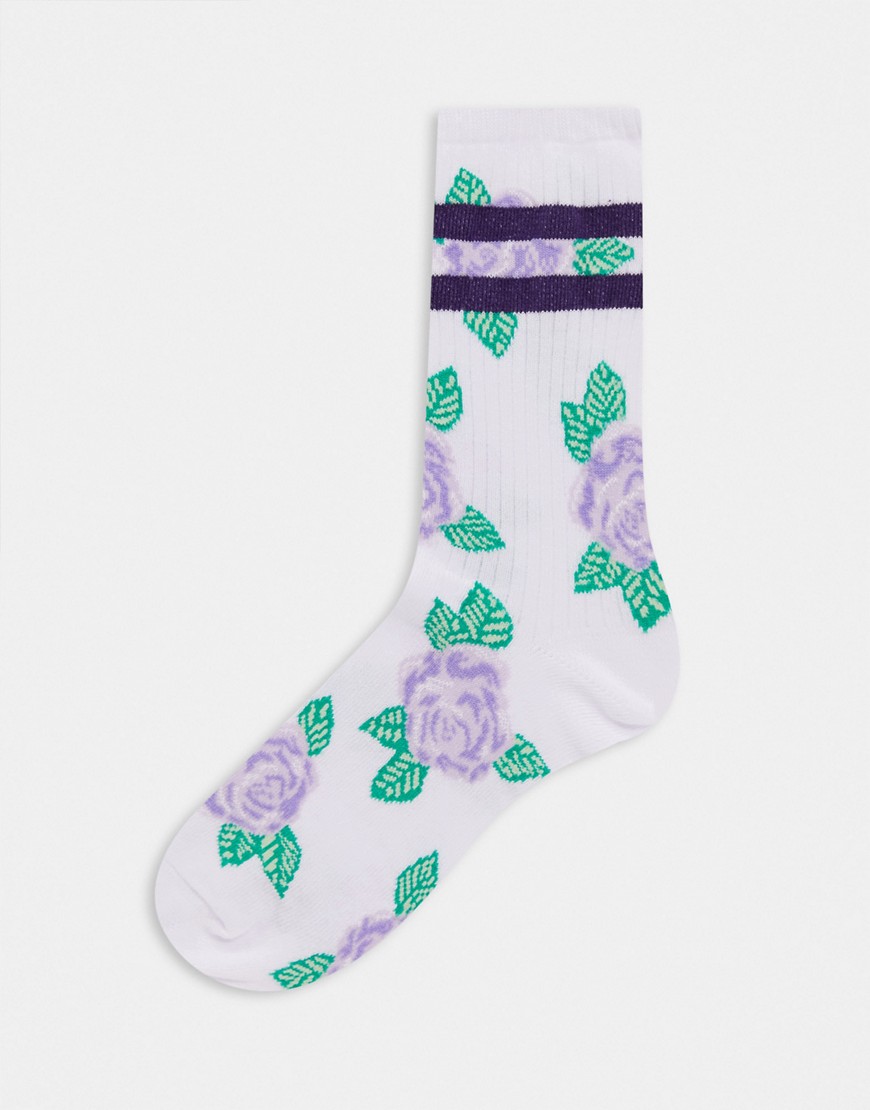 ASOS DESIGN - Sokken met gestreepte bloemenprint-Paars
