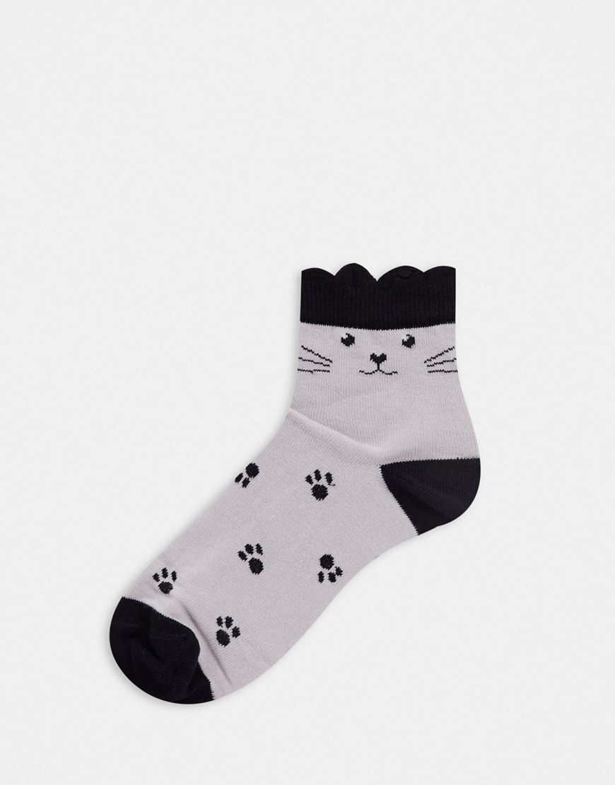 ASOS DESIGN - Sokken met kattenprint en oortjes in grijs en zwart