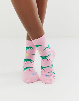 ASOS DESIGN - Sokken met skatende dinosaurus-Roze