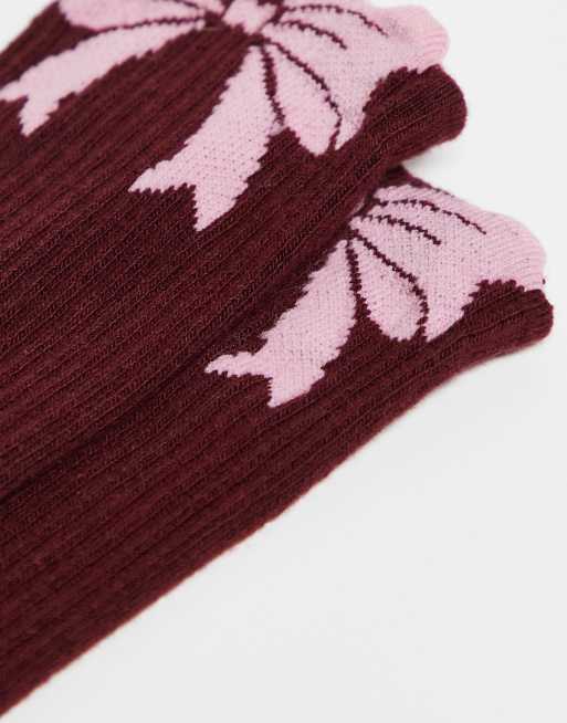 ASOS DESIGN - Sokken met strikjes in bordeauxrood en roze, 2 van 3