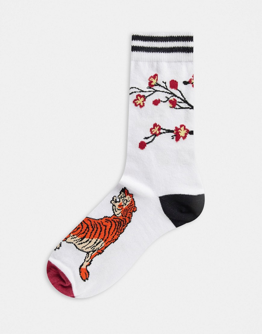 ASOS DESIGN - Sokken met tijger- en bloesemboommotief-Multi