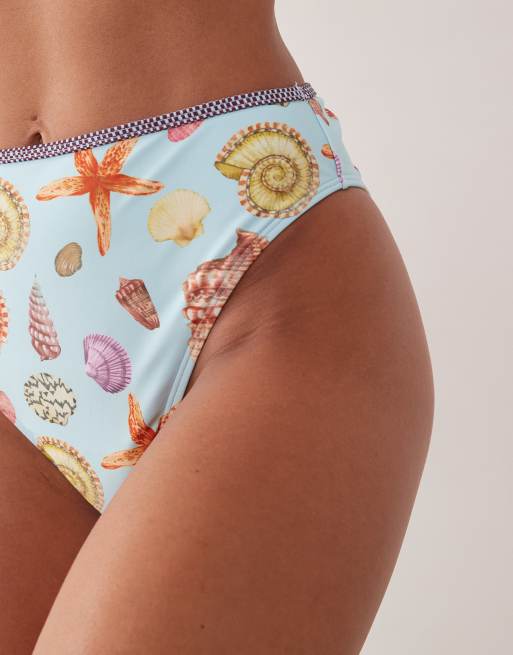 ASOS DESIGN Solar Starfish high leg high waist bikini bottom in blue sea print, 4 of 4