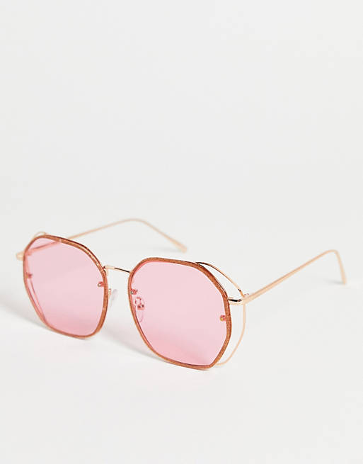 ASOS DESIGN Solbriller glimmerstel og lyserøde glas i 70'er-stil | ASOS