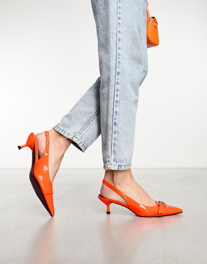 ASOS DESIGN Soldier hardware slingback mid heeled shoes in orange