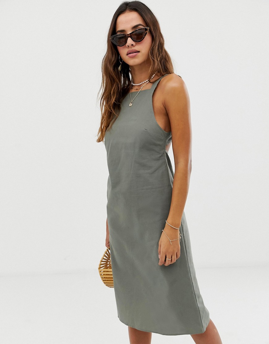 ASOS DESIGN – Solklänning i midilängd och bomull med spänne baktill-Grön