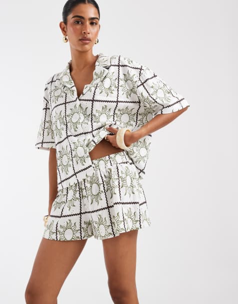 ASOS DESIGN – Solmönstrade jersey-shorts i broderie anglaise - view 1