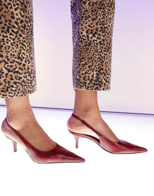 ASOS DESIGN - Solo - Premium leren slingback-schoenen met halfhoge hak in dieprood, 3 van 4
