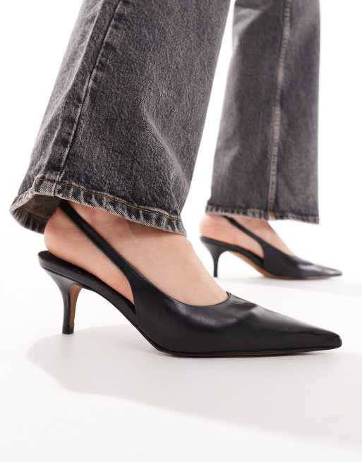 ASOS DESIGN – Solo – Schuhe aus hochwertigem Leder in Schwarz mit Fersenriemchen und mittelhohem Absatz