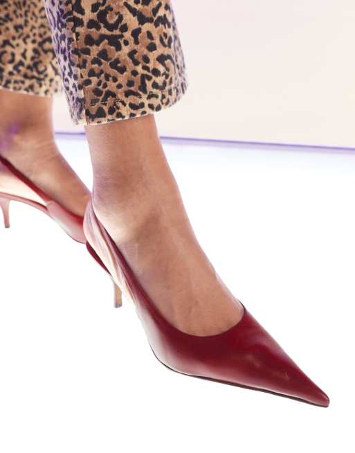 ASOS DESIGN Solo Slingback Schuhe in Rot aus hochwertigem Leder mit mittelhohem Absatz ASOS