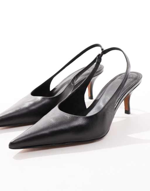 ASOS DESIGN - Solo - Sorte sko med slingback-rem og mellemhøj hæl i premium-læder, 2 af 4