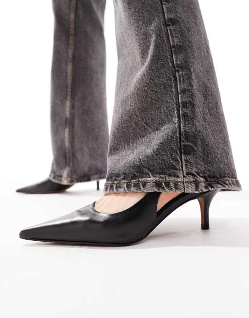 ASOS DESIGN - Solo - Sorte sko med slingback-rem og mellemhøj hæl i premium-læder, 3 af 4