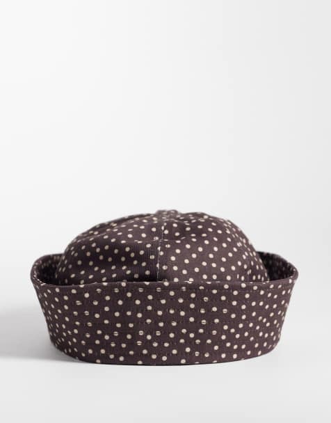 ASOS DESIGN - Sombrero canotié marrón con estampado de lunares y ala vuelta de algodón - view 1