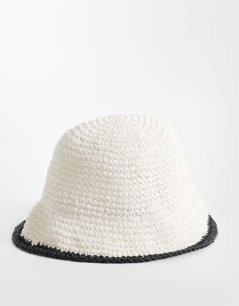 ASOS DESIGN - Sombrero de pescador blanco con ribetes en contraste de croché de paja - view 1