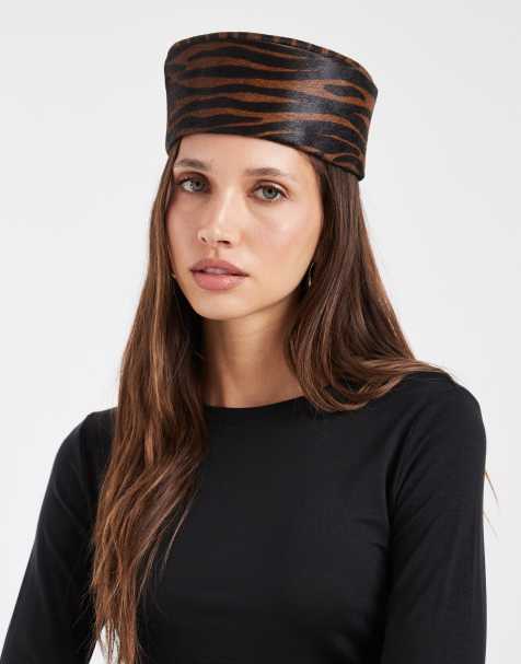 ASOS DESIGN - sombrero pillbox de piel con pelo en marrón y estampado de cebra - view 1