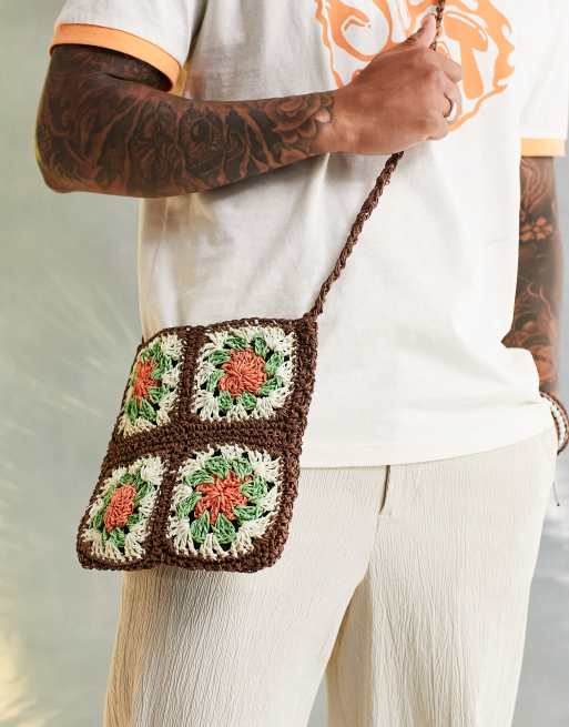 ASOS DESIGN – Słomiana torebka crossbody w kolorze pomarańczowym i zielonym