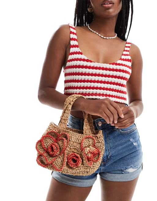 ASOS DESIGN – Słomiana torebka do ręki ze zdobieniem w kształcie kwiatków