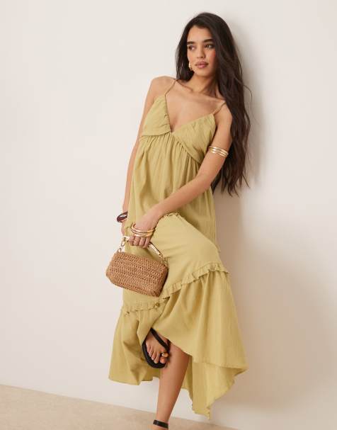 ASOS DESIGN crinkle cami maxi dress in golden straw