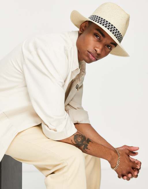 ASOS DESIGN – Słomiany kapelusz Fedora z czarno-białą taśmą, 2 z 4
