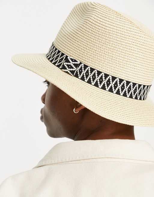 ASOS DESIGN – Słomiany kapelusz Fedora z czarno-białą taśmą, 3 z 4