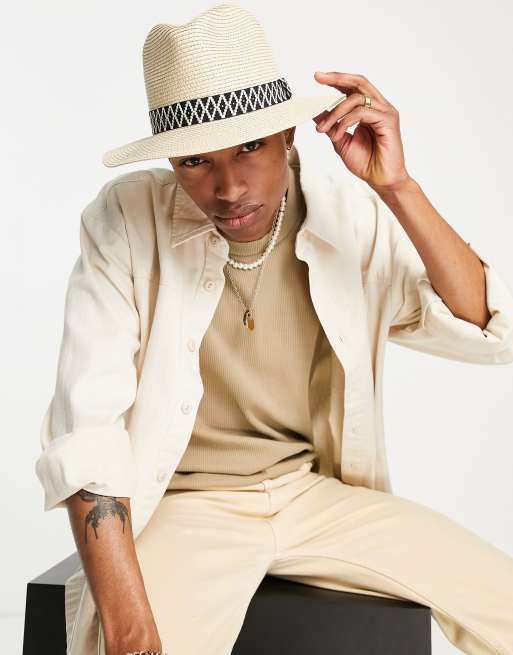 ASOS DESIGN – Słomiany kapelusz Fedora z czarno-białą taśmą, 4 z 4