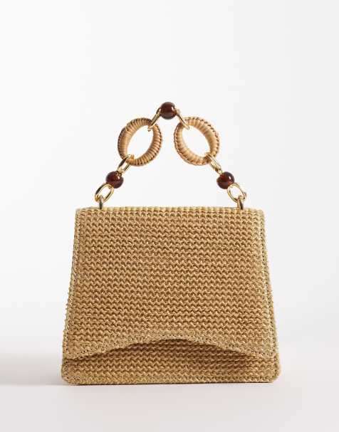 ASOS DESIGN – Słomkowa torebka crossbody z uchwytem z tworzywa i odpinanym paskiem crossbody w kolorze naturalnym - view 1
