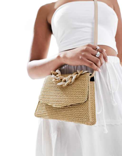 ASOS DESIGN – Słomkowa torebka crossbody z uchwytem z tworzywa i odpinanym paskiem