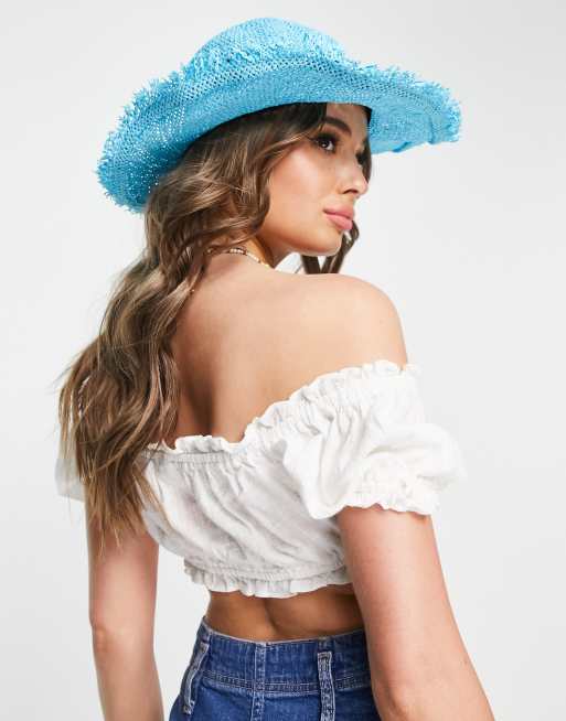ASOS DESIGN – Słomkowy regulowany kapelusz w stylu kowbojskim w kolorze niebieskim