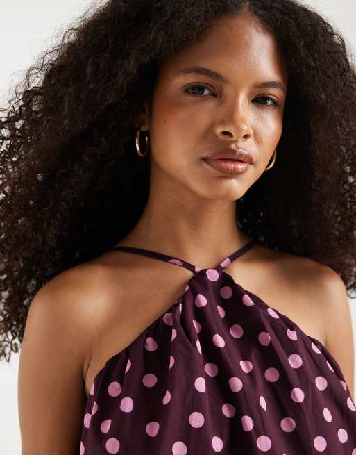 ASOS DESIGN - Sommerkjole med dobbeltlag og halterneck samt polkaprikker, 4 af 4