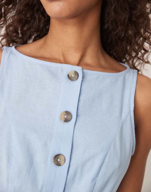 ASOS DESIGN – Sommerkleid in Maxilänge in Blau mit Westendesign, Knopfleiste und U-Boot-Ausschnitt, 4 von 4