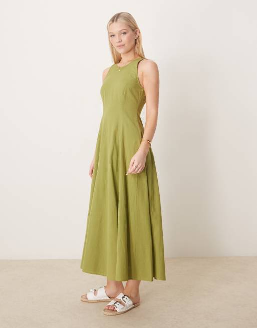 ASOS DESIGN – Sommerkleid in Midilänge in Olivgrün mit Ziernaht , 4 von 4