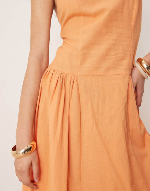 ASOS DESIGN – Sommerkleid in Midilänge in Papaya mit eckigem Ausschnitt und tiefer Taille, 4 von 4
