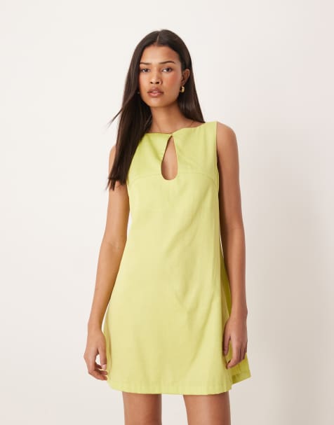 ASOS DESIGN – Sommerkleid in Minilänge in Limettengrün mit U-Boot-Ausschnitt und Schlüssellochausschnitt - view 1
