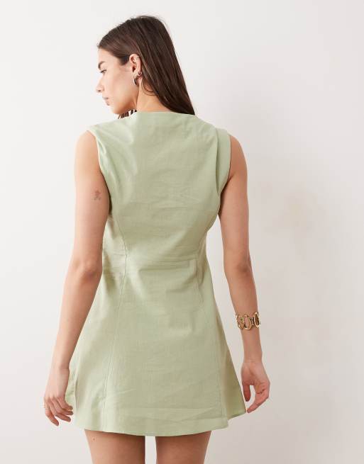ASOS DESIGN – Sommerkleid in Minilänge in Salbeigrün mit eckigem Ausschnitt und Knopfleiste , 4 von 4